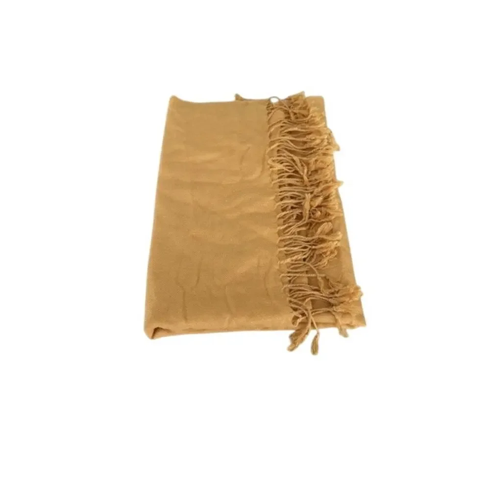 Pashmina Scarf Shawl Yellow Silk Blend Tassel Fringe Wrap Soft Quiet Luxury
